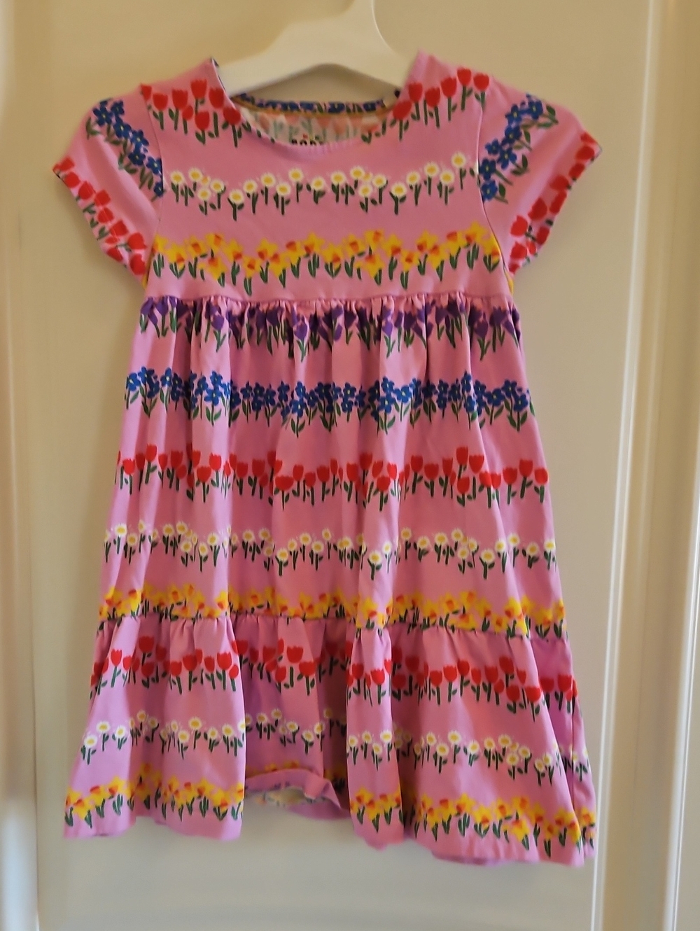 Boden Pink Floral Stripe Tiered Dress